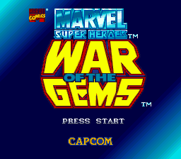 Marvel Super Heroes - War of the Gems (Japan) Title Screen